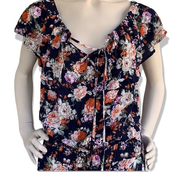 Easel Los Angeles cropped wide leg floral crepe ruffle jumpsuit M - Picture 2 of 7